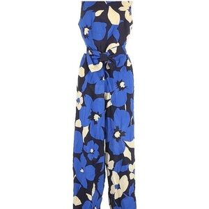 Corey Lynn Calter Blue and Cream Floral Jumpsuit